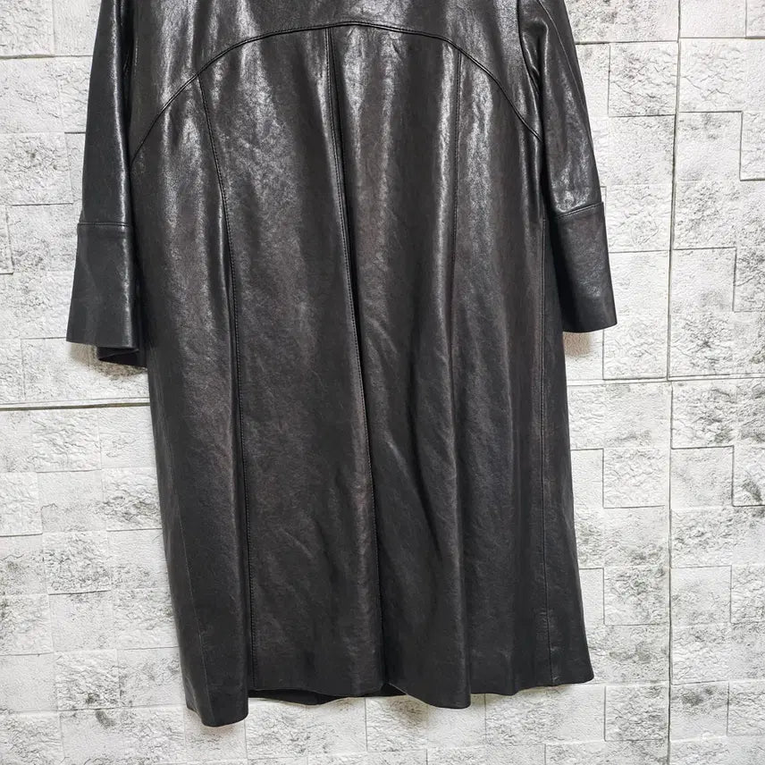 [BUNJANG] Flat Collar Lambskin Leather Coat / 플랫카라 양가죽 코트