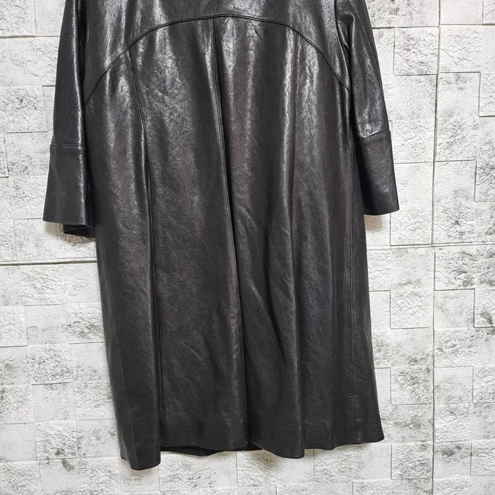 [BUNJANG] Flat Collar Lambskin Leather Coat / 플랫카라 양가죽 코트