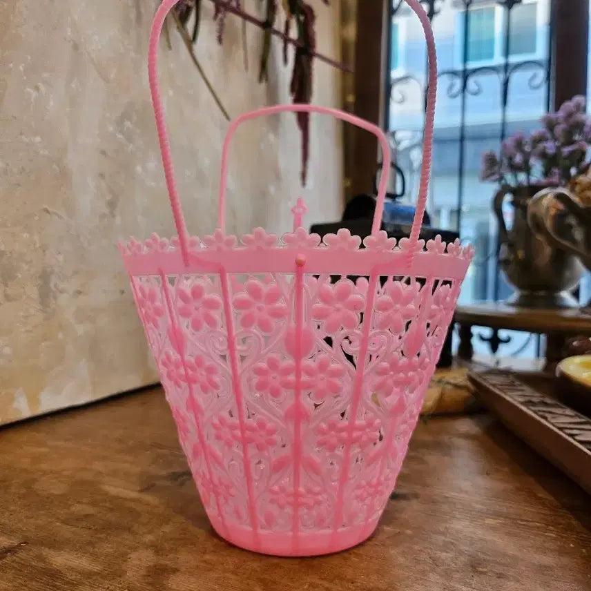 [SOLD OUT] 빈티지 플라워 핑크플라스틱 가방  손잡이제외13x가로17
