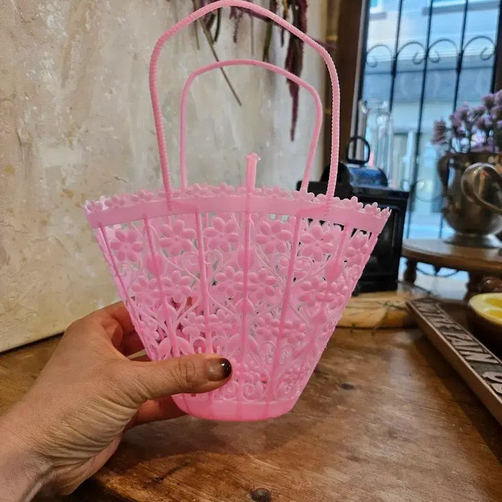 [SOLD OUT] 빈티지 플라워 핑크플라스틱 가방  손잡이제외13x가로17