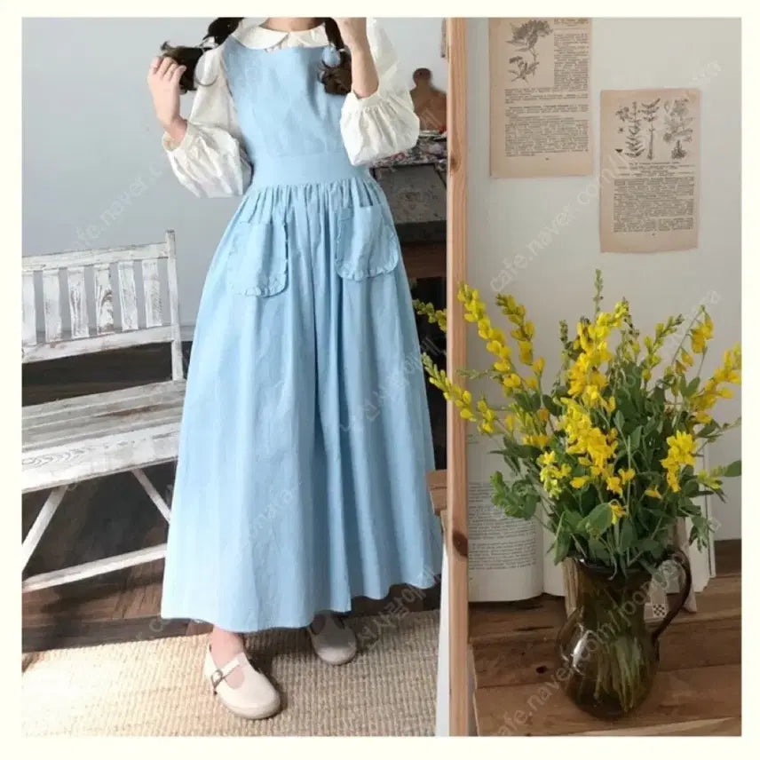 [BUNJANG] Mimi Boutique Frill Pocket Dress (Skyblue) / 미미부티크 프릴포켓원피스 (Skyblue)