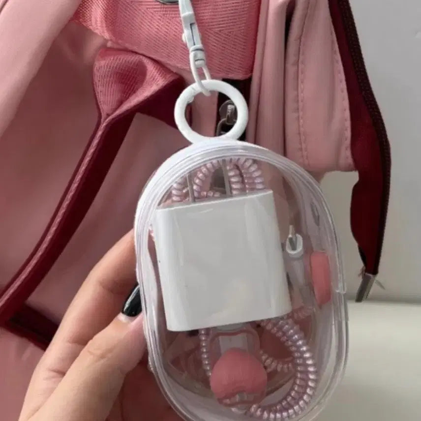 [BUNJANG] Canvas Bag / Transparent Mini Bag / Striped Pouch Bundle Set / 캔버스 가방 / 투명 미니 가방 / 스트라이프 파우치일괄(새상품)