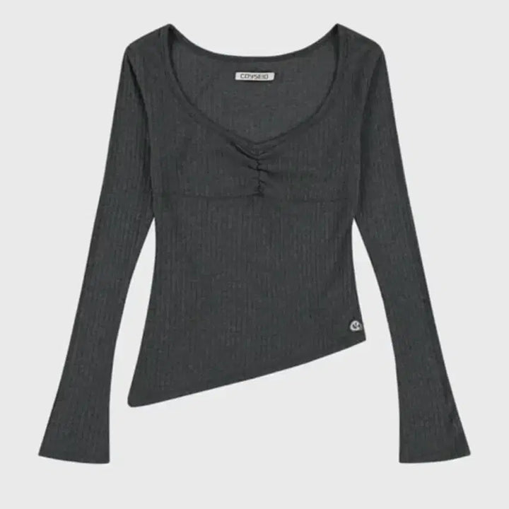 [BUNJANG] KoEseio Unbalance Shirring Top Gray / 코이세이오 언발란스 셔링탑 그레이