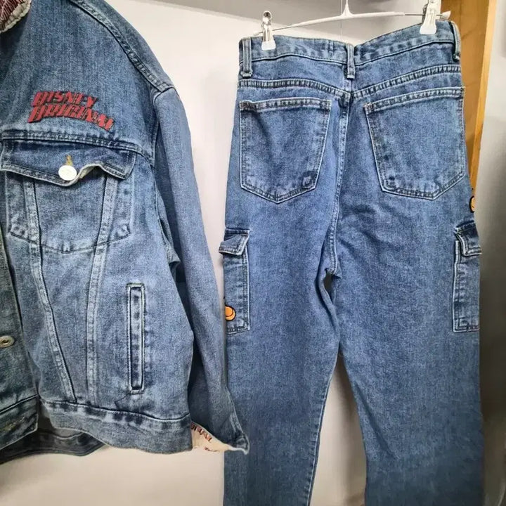 [BUNJANG] Disney Mickey Denim Jacket &amp; Cargo Denim / 디즈니 미키데님야상. 미키 카고데님