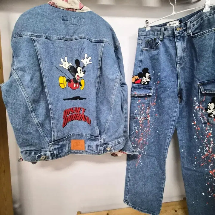 [BUNJANG] Disney Mickey Denim Jacket &amp; Cargo Denim / 디즈니 미키데님야상. 미키 카고데님