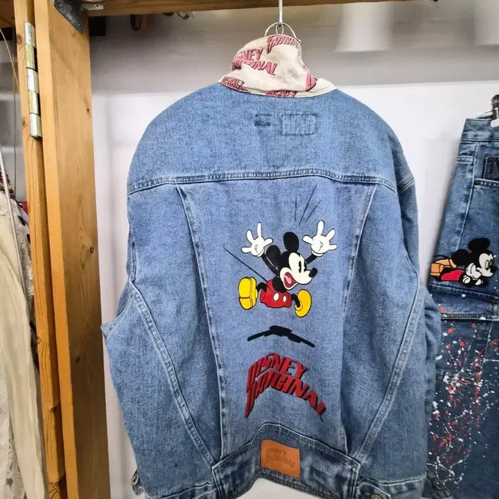 [BUNJANG] Disney Mickey Denim Jacket &amp; Cargo Denim / 디즈니 미키데님야상. 미키 카고데님