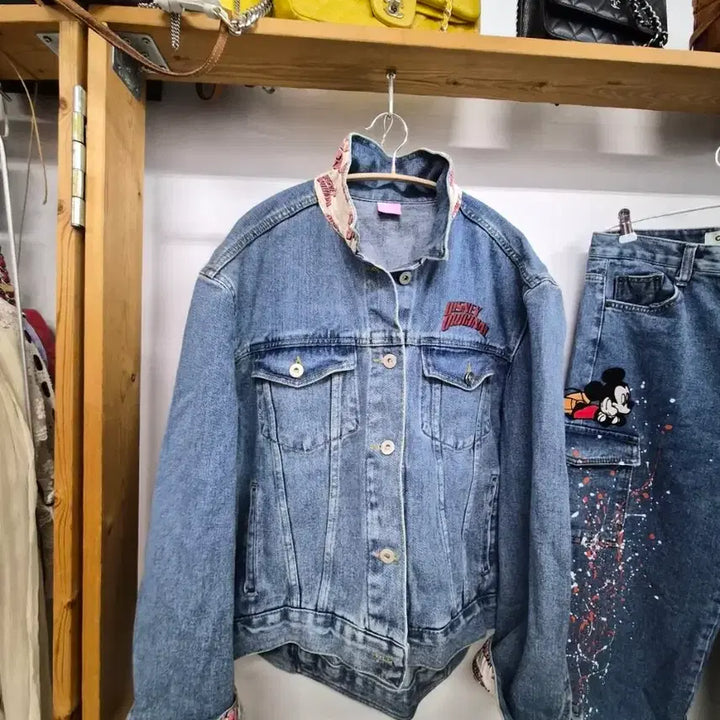 [BUNJANG] Disney Mickey Denim Jacket &amp; Cargo Denim / 디즈니 미키데님야상. 미키 카고데님
