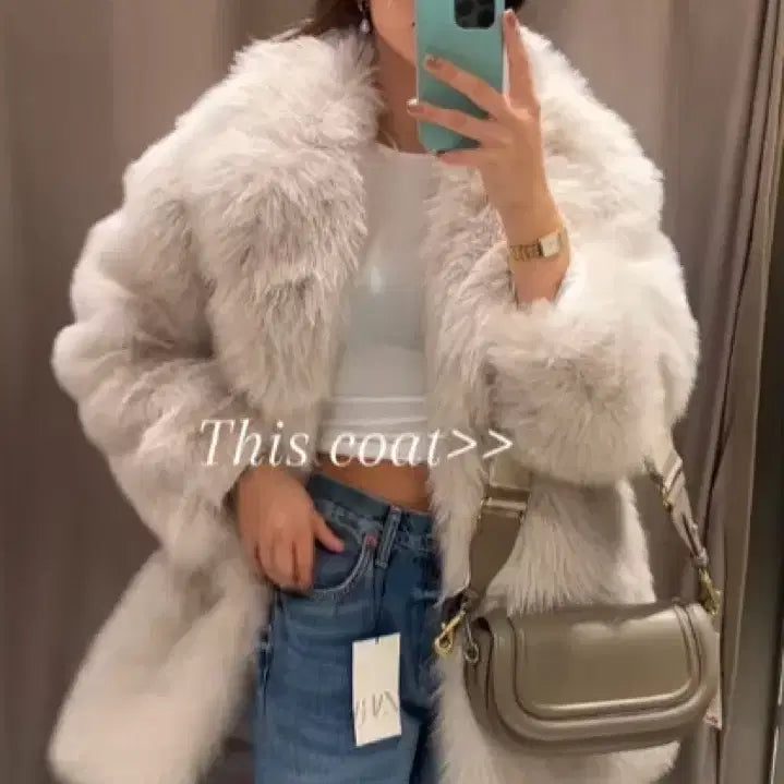 [BUNJANG] ZARA Faux Fur Coat Ivory S / 자라 ZARA 페이크 퍼 코트 아이보리 S