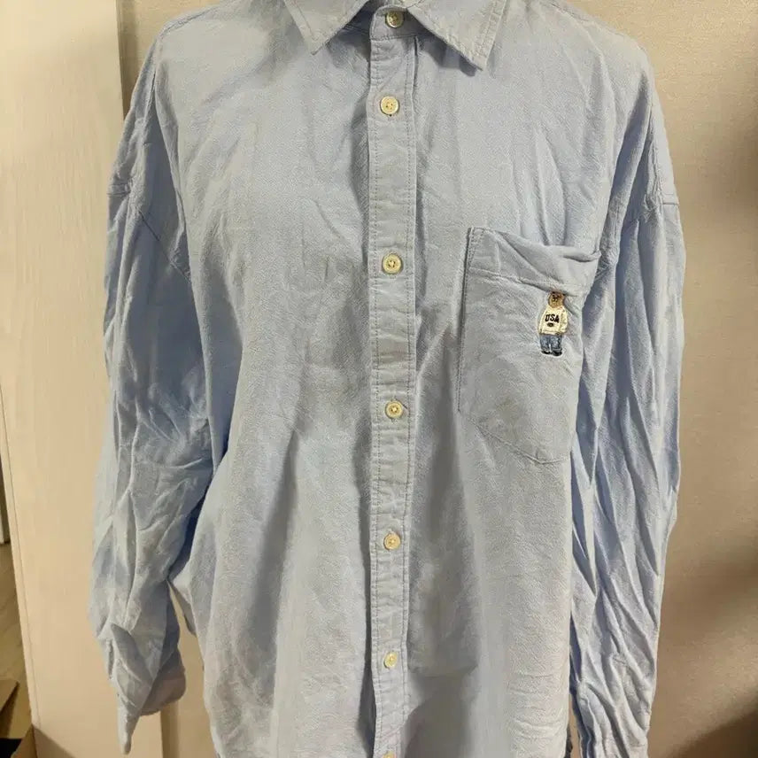[BUNJANG] Polo Ralph Lauren Blue Bear Embroidered Shirt / 폴로 랄프로렌 블루 셔츠 곰돌이 자수