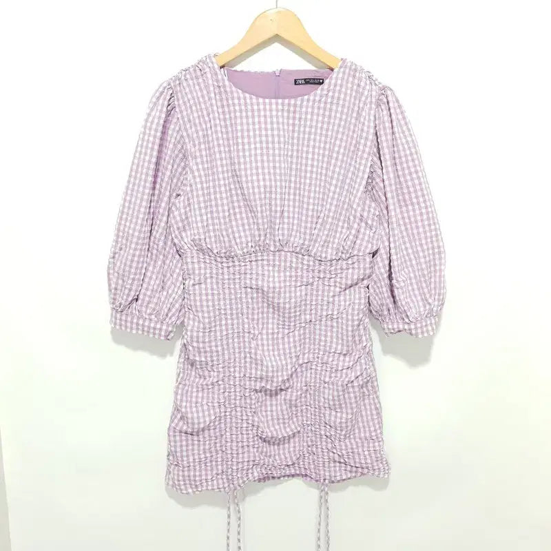 [SOLD OUT] 자라 깅엄 체크 셔링 원피스 L_i5110