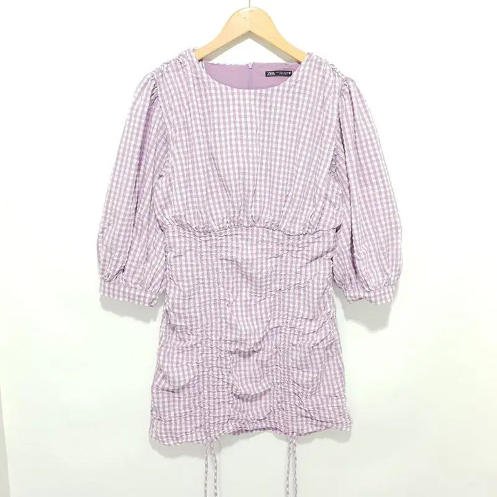 [SOLD OUT] 자라 깅엄 체크 셔링 원피스 L_i5110