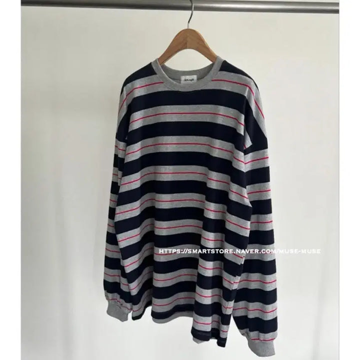 [BUNJANG] As It Cert Zigzag Striped Long Sleeve T-shirt (Gray) / (애즈써트) 지그재그 스트라이프 긴팔 티셔츠 그레이 새상품