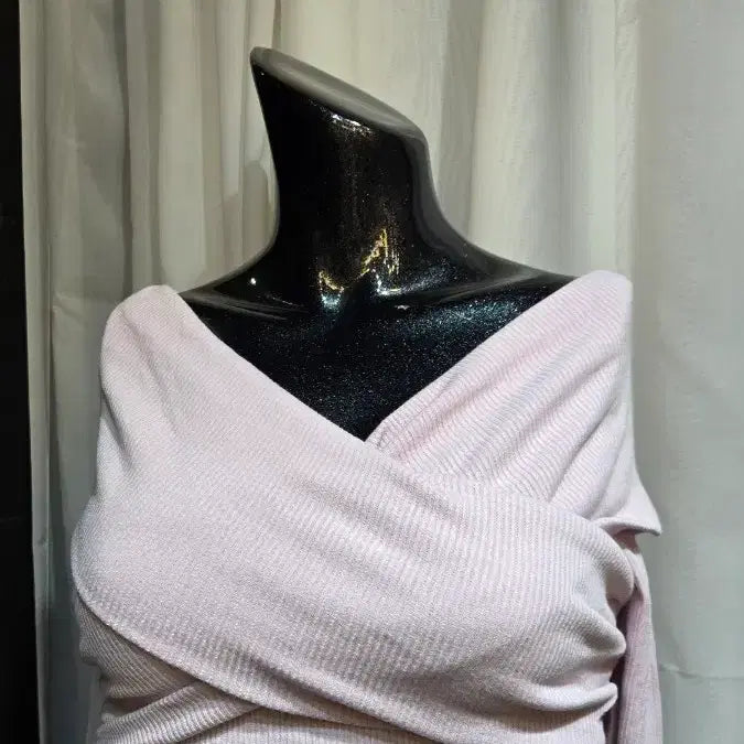 [BUNJANG] Off-Shoulder Ribbed Cross Long Sleeve Top / 오프숄드 골지 크로스 연보라 긴팔
