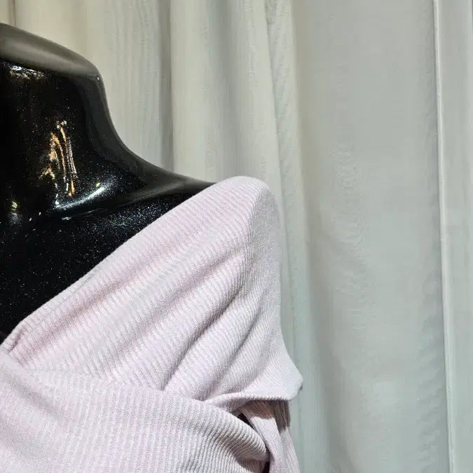 [BUNJANG] Off-Shoulder Ribbed Cross Long Sleeve Top / 오프숄드 골지 크로스 연보라 긴팔
