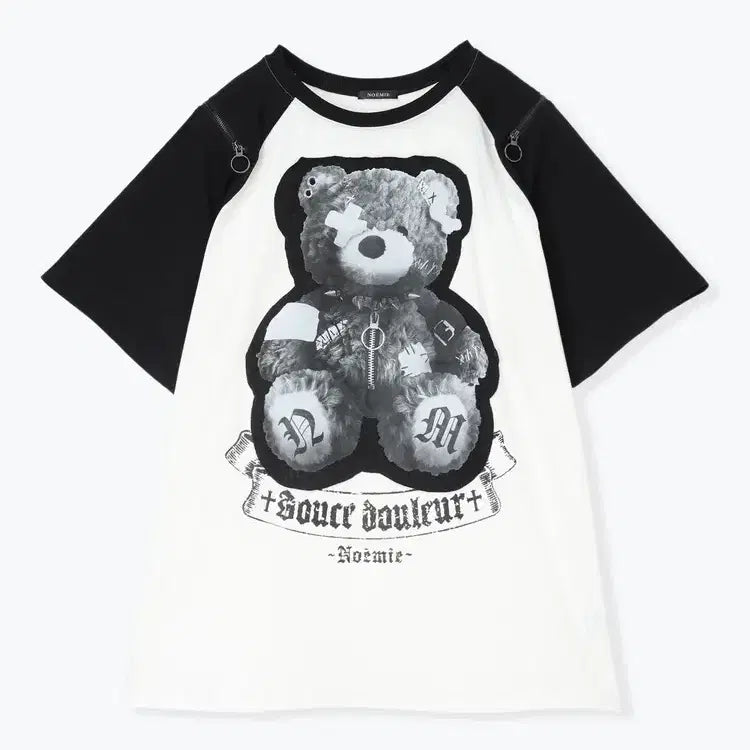 [BUNJANG] NOEMIE 아픈곰 Raglan Shoulder Zip Unisex Short Sleeve T-shirt / 노에미 NOEMIE 아픈곰 라글란 어깨 지퍼 남녀공용 반팔 티셔츠