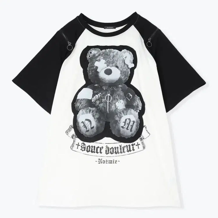 [BUNJANG] NOEMIE 아픈곰 Raglan Shoulder Zip Unisex Short Sleeve T-shirt / 노에미 NOEMIE 아픈곰 라글란 어깨 지퍼 남녀공용 반팔 티셔츠