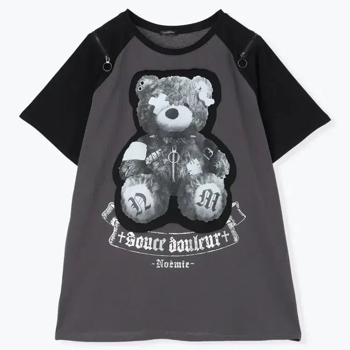 [BUNJANG] NOEMIE 아픈곰 Raglan Shoulder Zip Unisex Short Sleeve T-shirt / 노에미 NOEMIE 아픈곰 라글란 어깨 지퍼 남녀공용 반팔 티셔츠