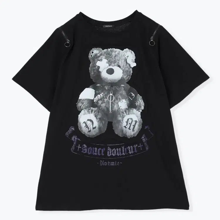 [BUNJANG] NOEMIE 아픈곰 Raglan Shoulder Zip Unisex Short Sleeve T-shirt / 노에미 NOEMIE 아픈곰 라글란 어깨 지퍼 남녀공용 반팔 티셔츠