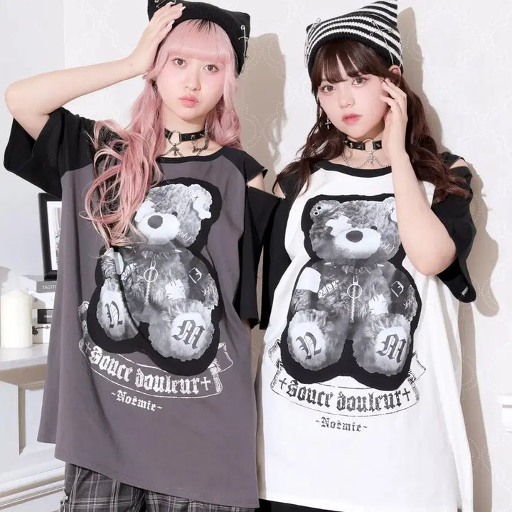 [BUNJANG] NOEMIE 아픈곰 Raglan Shoulder Zip Unisex Short Sleeve T-shirt / 노에미 NOEMIE 아픈곰 라글란 어깨 지퍼 남녀공용 반팔 티셔츠