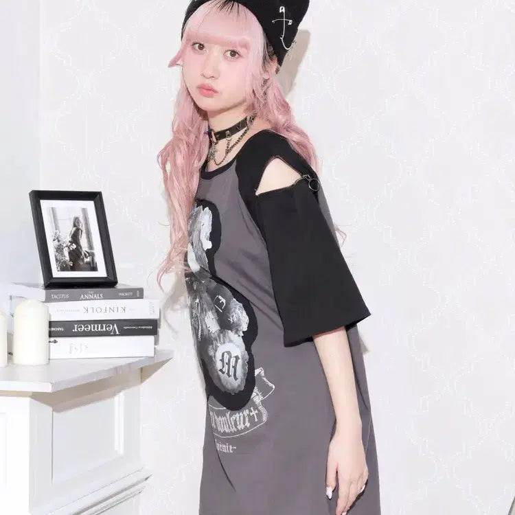[BUNJANG] NOEMIE 아픈곰 Raglan Shoulder Zip Unisex Short Sleeve T-shirt / 노에미 NOEMIE 아픈곰 라글란 어깨 지퍼 남녀공용 반팔 티셔츠