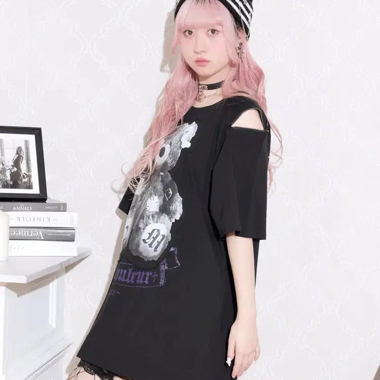 [BUNJANG] NOEMIE 아픈곰 Raglan Shoulder Zip Unisex Short Sleeve T-shirt / 노에미 NOEMIE 아픈곰 라글란 어깨 지퍼 남녀공용 반팔 티셔츠