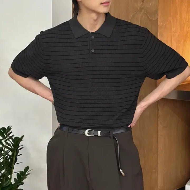 [SOLD OUT] [키뮤어] 스트라이프 티에리 하프 니트_(그라파이트, L)