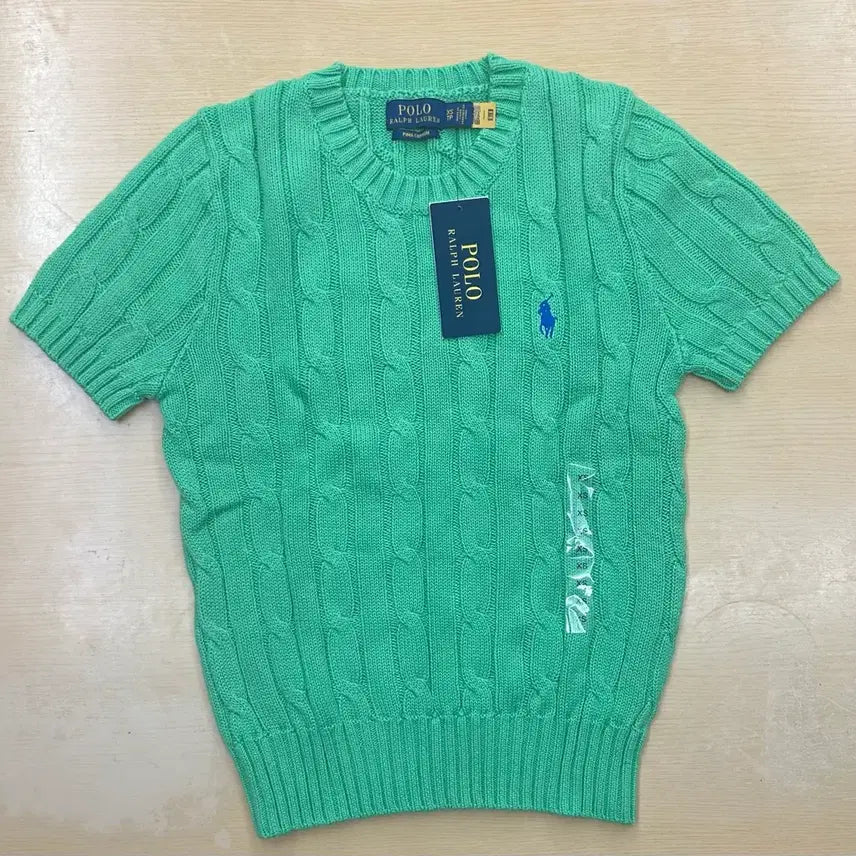 [SOLD OUT] (새상품)폴로 랄프로랜 반팔 니트 꽈배기 케이블 그린 XS 155사이즈