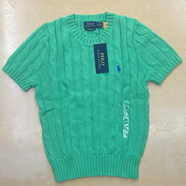[SOLD OUT] (새상품)폴로 랄프로랜 반팔 니트 꽈배기 케이블 그린 XS 155사이즈