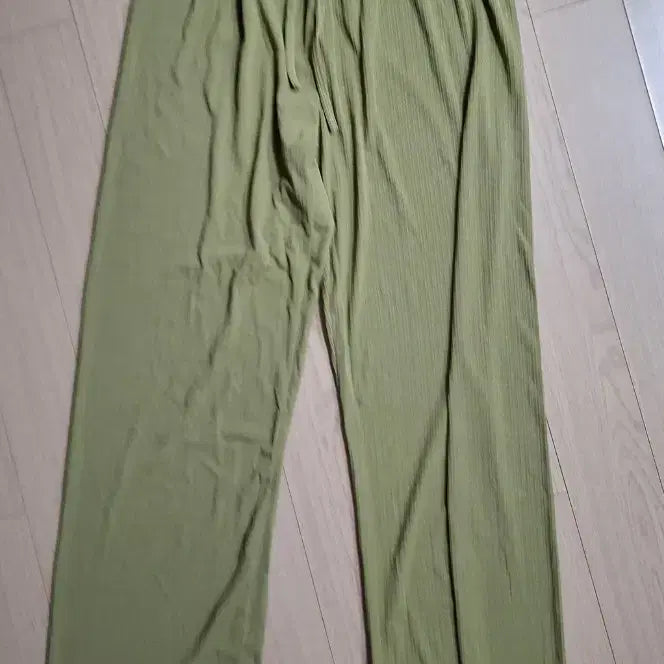 [BUNJANG] Olive Green Ribbed Wide Banding Pants / 올리브 그린 밴딩 골지 와이드 팬츠