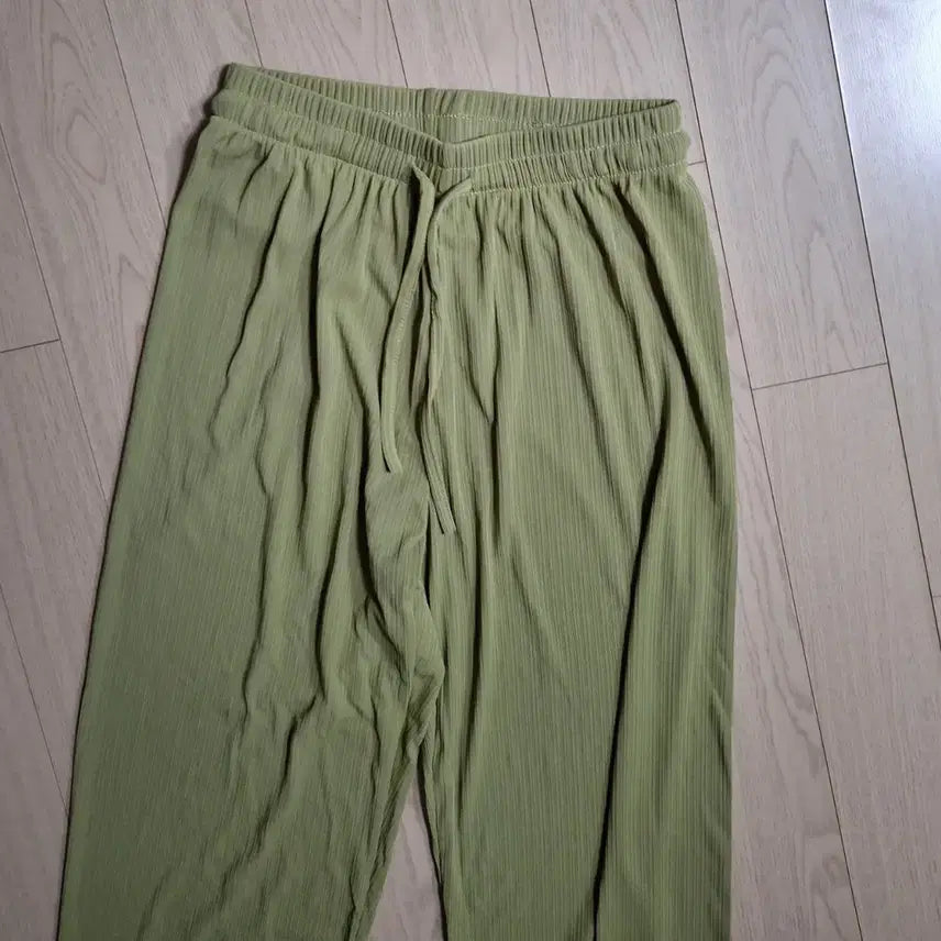 [BUNJANG] Olive Green Ribbed Wide Banding Pants / 올리브 그린 밴딩 골지 와이드 팬츠
