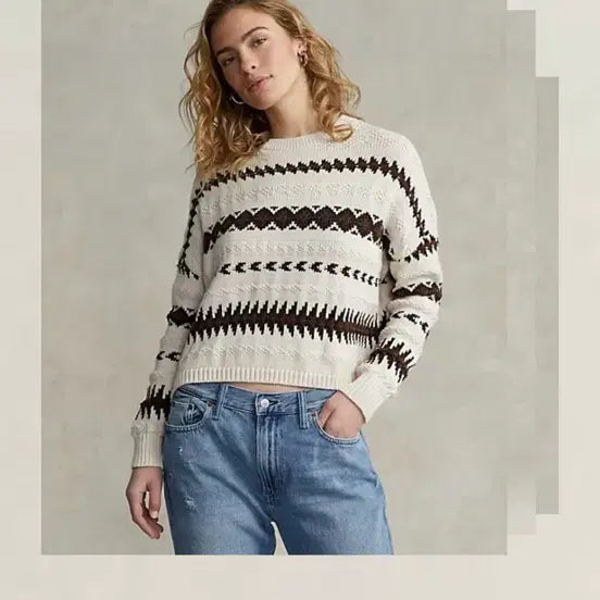 [BUNJANG] Polo Ralph Lauren Geometric Crop Sweat Knit / M/ 폴로랄프로렌 신형 지오메트릭 크롭 스웻 니트