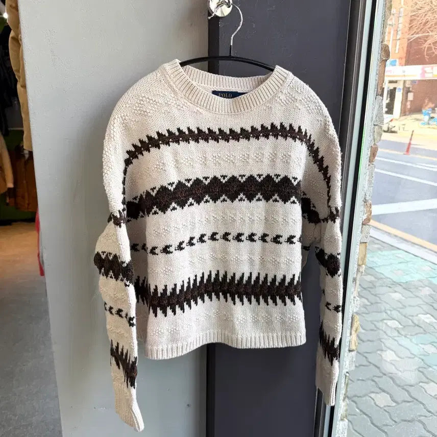[BUNJANG] Polo Ralph Lauren Geometric Crop Sweat Knit / M/ 폴로랄프로렌 신형 지오메트릭 크롭 스웻 니트