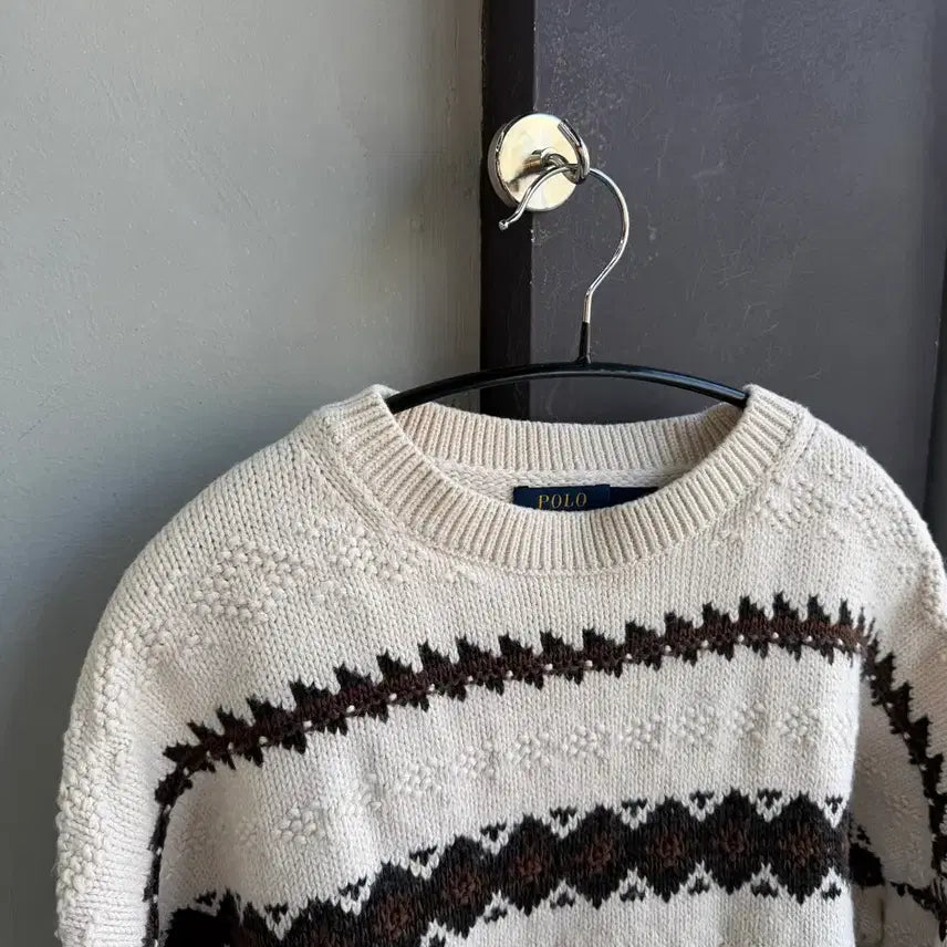 [BUNJANG] Polo Ralph Lauren Geometric Crop Sweat Knit / M/ 폴로랄프로렌 신형 지오메트릭 크롭 스웻 니트