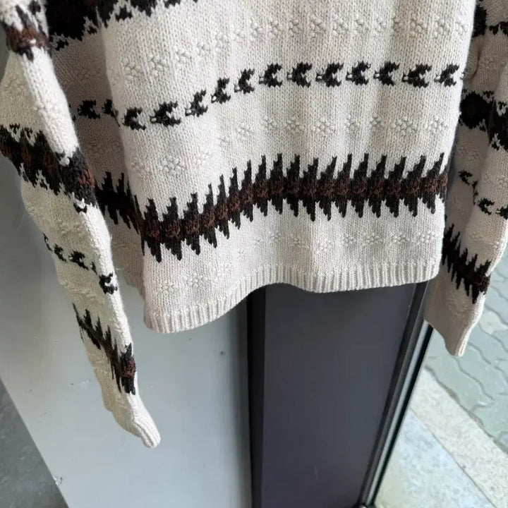 [BUNJANG] Polo Ralph Lauren Geometric Crop Sweat Knit / M/ 폴로랄프로렌 신형 지오메트릭 크롭 스웻 니트