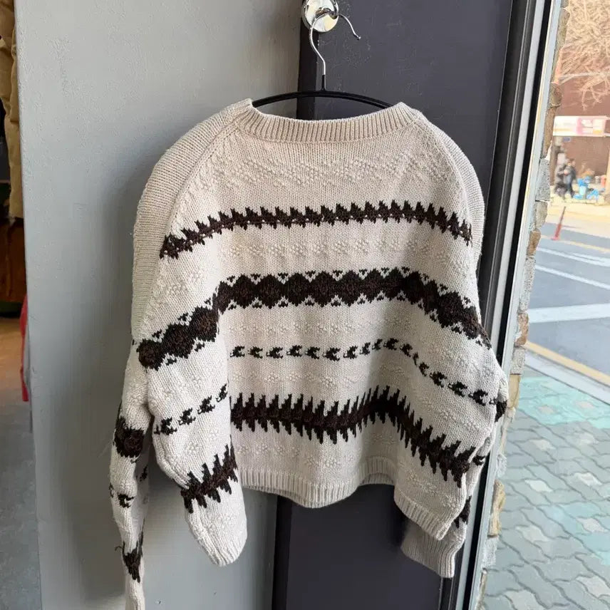 [BUNJANG] Polo Ralph Lauren Geometric Crop Sweat Knit / M/ 폴로랄프로렌 신형 지오메트릭 크롭 스웻 니트