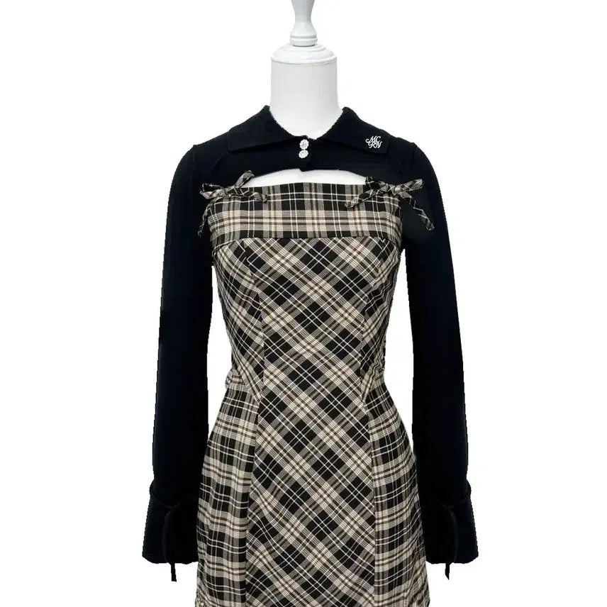 [BUNJANG] Michel Macaron Open Back Check Dress / 미셸마카롱 백 오픈 체크 원피스