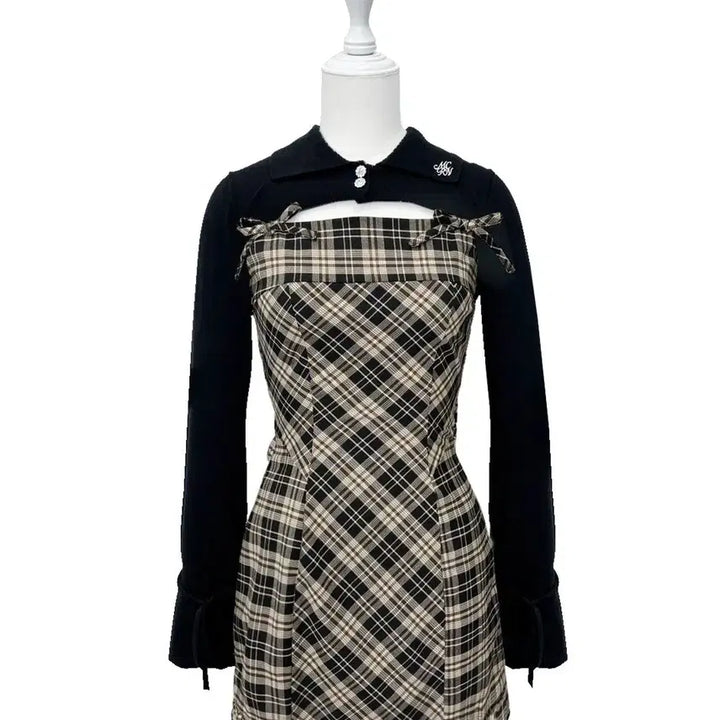 [BUNJANG] Michel Macaron Open Back Check Dress / 미셸마카롱 백 오픈 체크 원피스