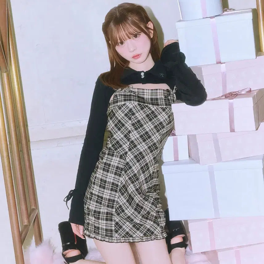 [BUNJANG] Michel Macaron Open Back Check Dress / 미셸마카롱 백 오픈 체크 원피스