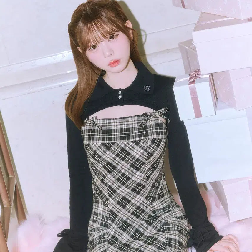 [BUNJANG] Michel Macaron Open Back Check Dress / 미셸마카롱 백 오픈 체크 원피스