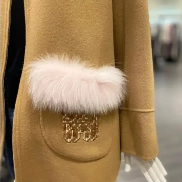 [BUNJANG] O2nd Camel Pink Fur Pocket Hooded Coat / 오즈세컨 카멜 핑크 퍼 포켓 후드 코트 O22BAROTM11W