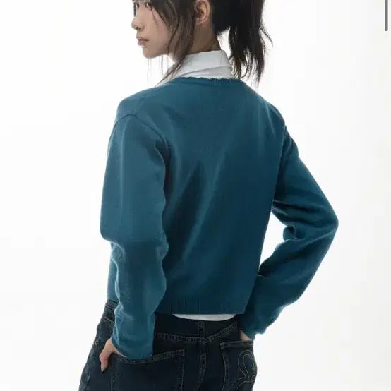 [BUNJANG] Ponyz Cozy Wave Blue Cardigan / 포니즈 코지 웨이브 블루 가디건