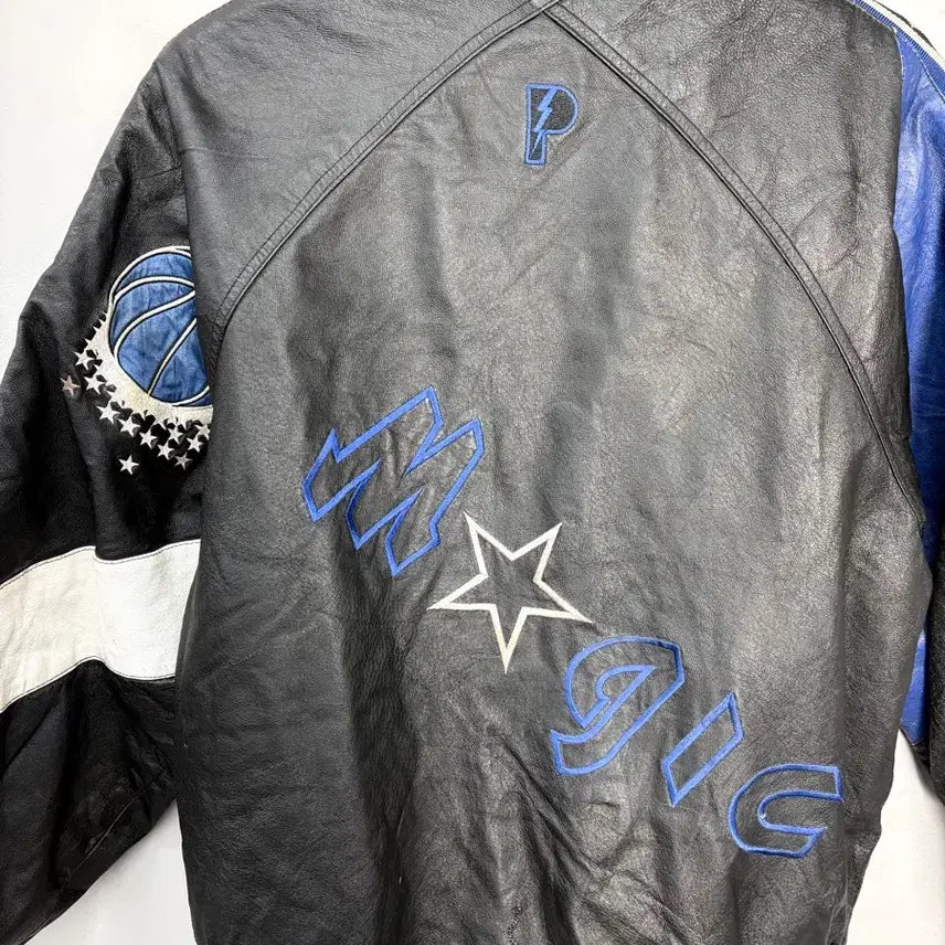 [BUNJANG] Pro Player Orlando Magic Old School Leather Jacket (XL) / 프로플레이어 NBA 올랜도매직 올드스쿨 레더 자켓 A3619