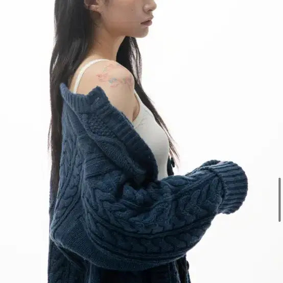 [BUNJANG] Ponyz Denim Cable Knit Cardigan / 포니즈 데님 케이블 니트 가디건