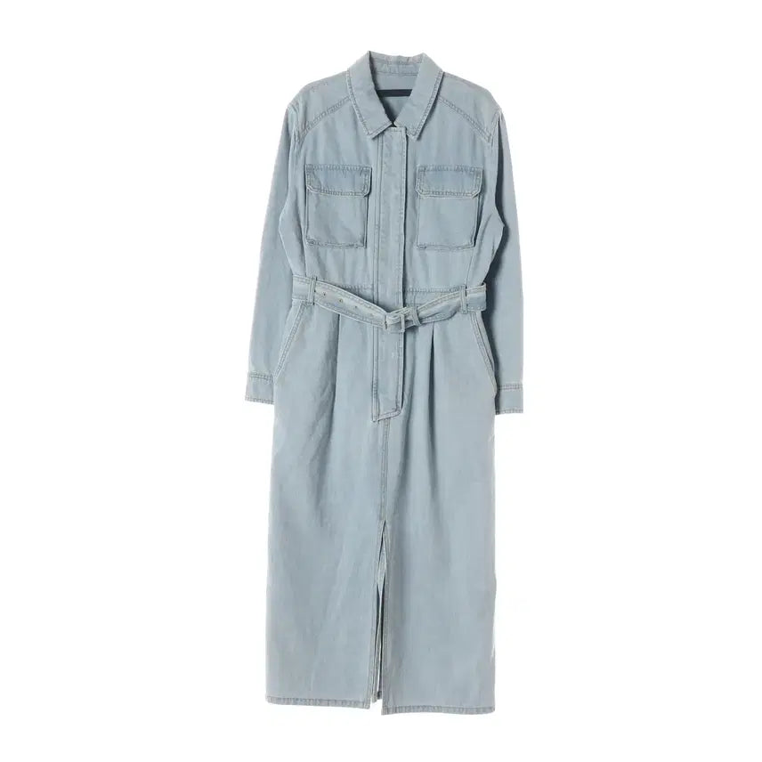 [BUNJANG] Juun.J Belted Slit Denim Long Dress / 준지 22FW 벨티드 슬릿 셔츠 데님 롱 원피스
