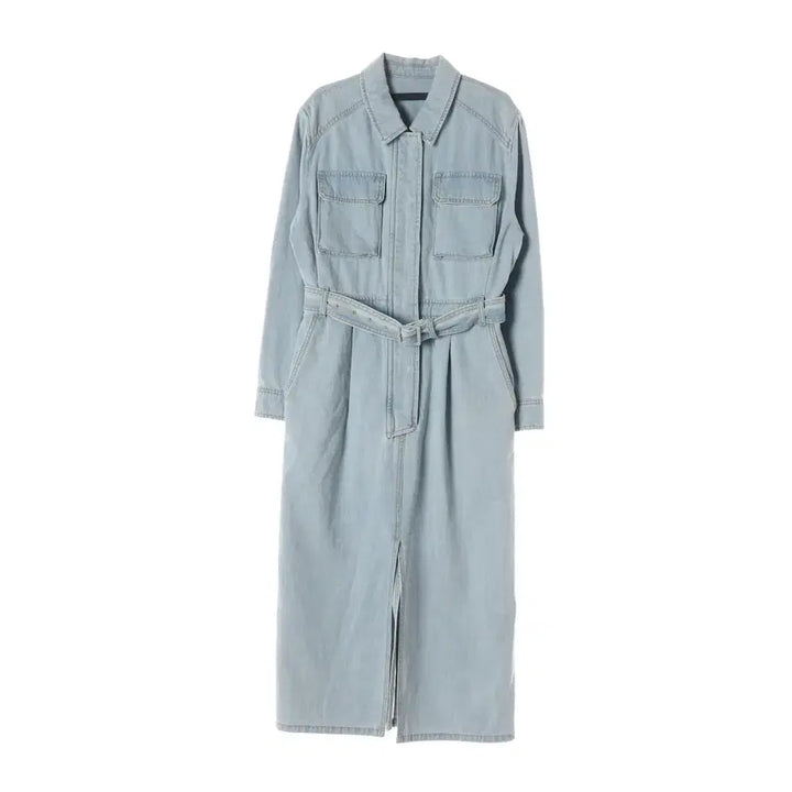 [BUNJANG] Juun.J Belted Slit Denim Long Dress / 준지 22FW 벨티드 슬릿 셔츠 데님 롱 원피스