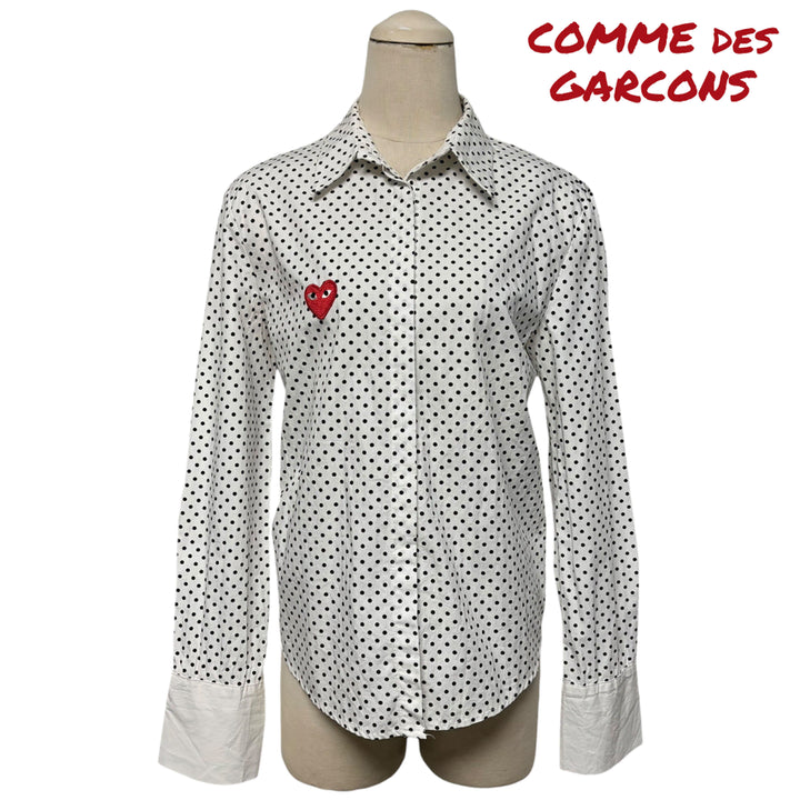 [BUNJANG] Comme des Garcons White Dot Heart Patch Long Sleeve Shirt / 3835 꼼데가르송 화이트 도트 하트패치 긴팔셔츠