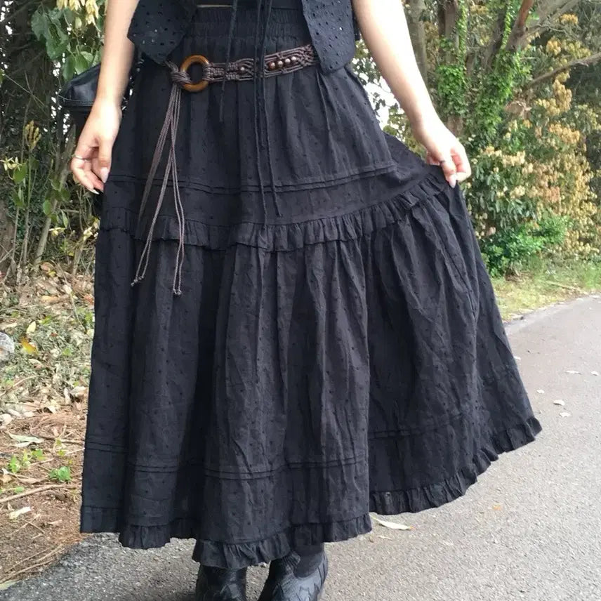 [BUNJANG] Lace Frill Long Skirt / 레이스 프릴 롱 스커트