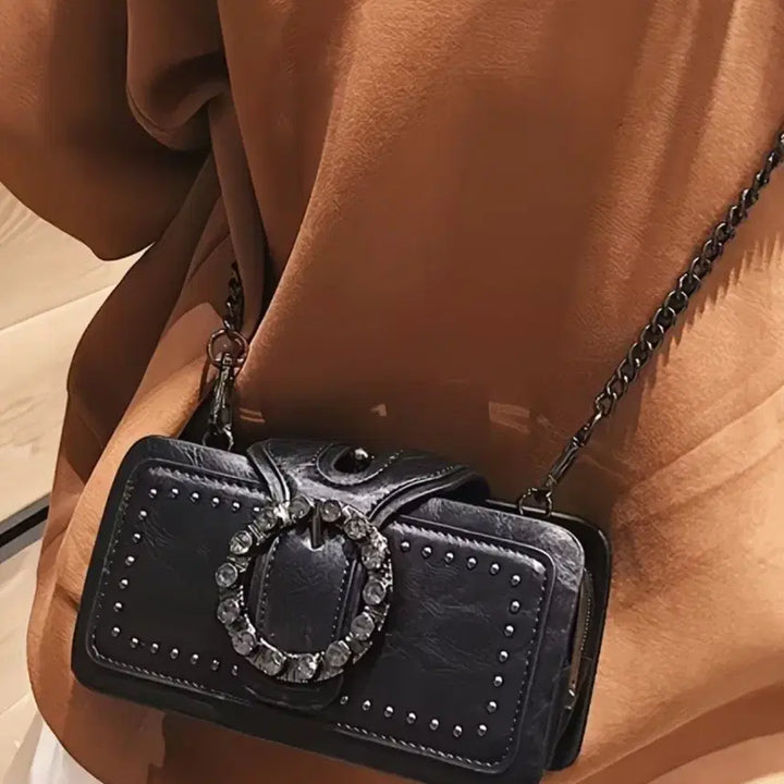 [BUNJANG] Black Crystal Buckle Leather Bag / 새상품 블랙 크리스탈버클 레더백
