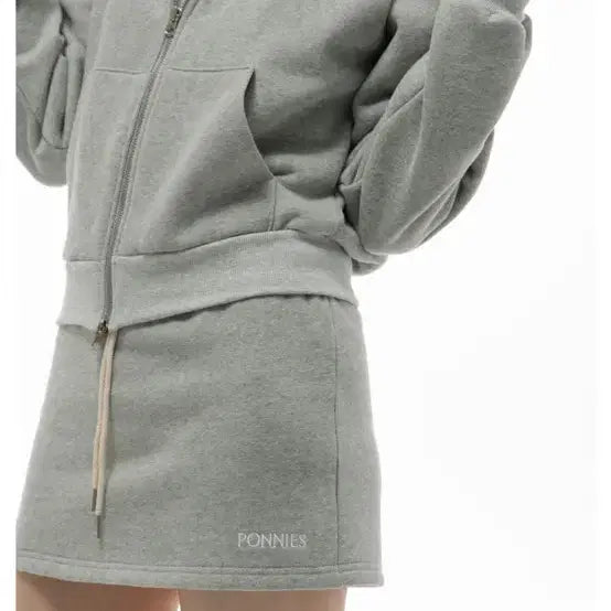 [BUNJANG] Ponyz Gray Mini Skirt / 포니즈 퍼후드집업+그레이 스커트 속바지내장 세트판매