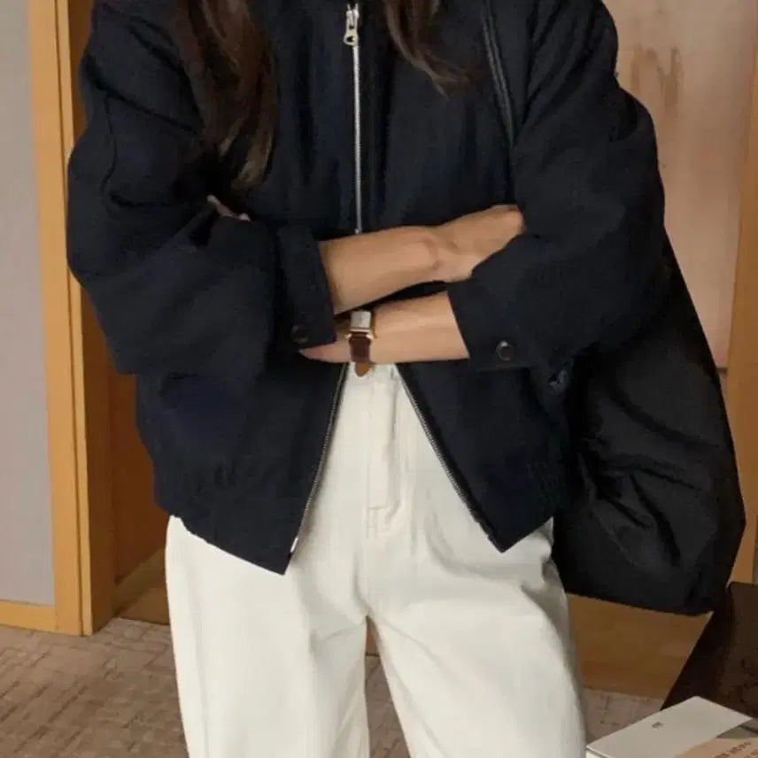 [BUNJANG] Verbein High Neck Blouson Padded Jacket (Navy) / 도매택 버베인 하이넥 블루종 패딩 자켓 네이비 색상 판매합니다.